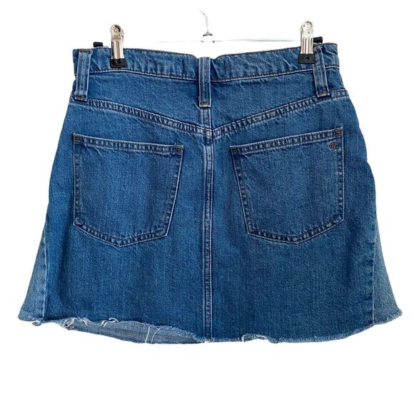 Madewell 26 Jean Skirt Raw Hem Rigid Denim A-Line Mini Blue J0555 - Picture 6 of 6